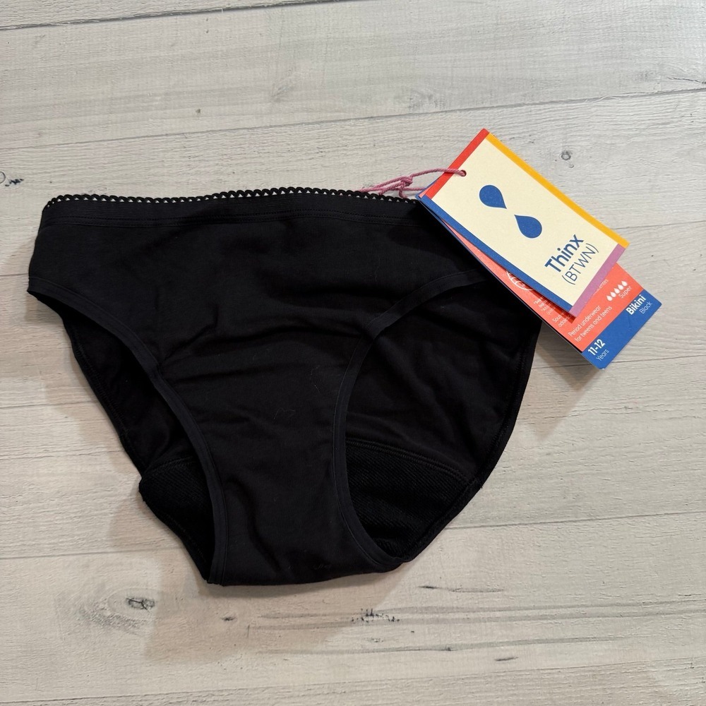 Thinx btwn teens‎ period underwear black, size 11/12 NEW